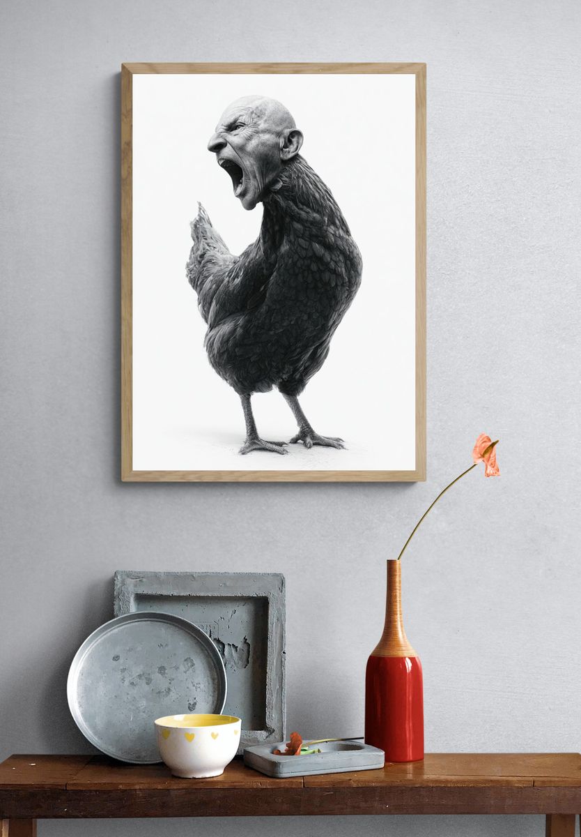 Screaming Bird Surrealism Print. — room view 3