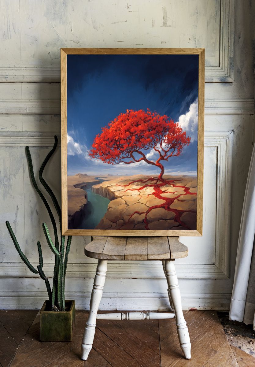 Red Tree Canyon Surrealism Print. — room view 1