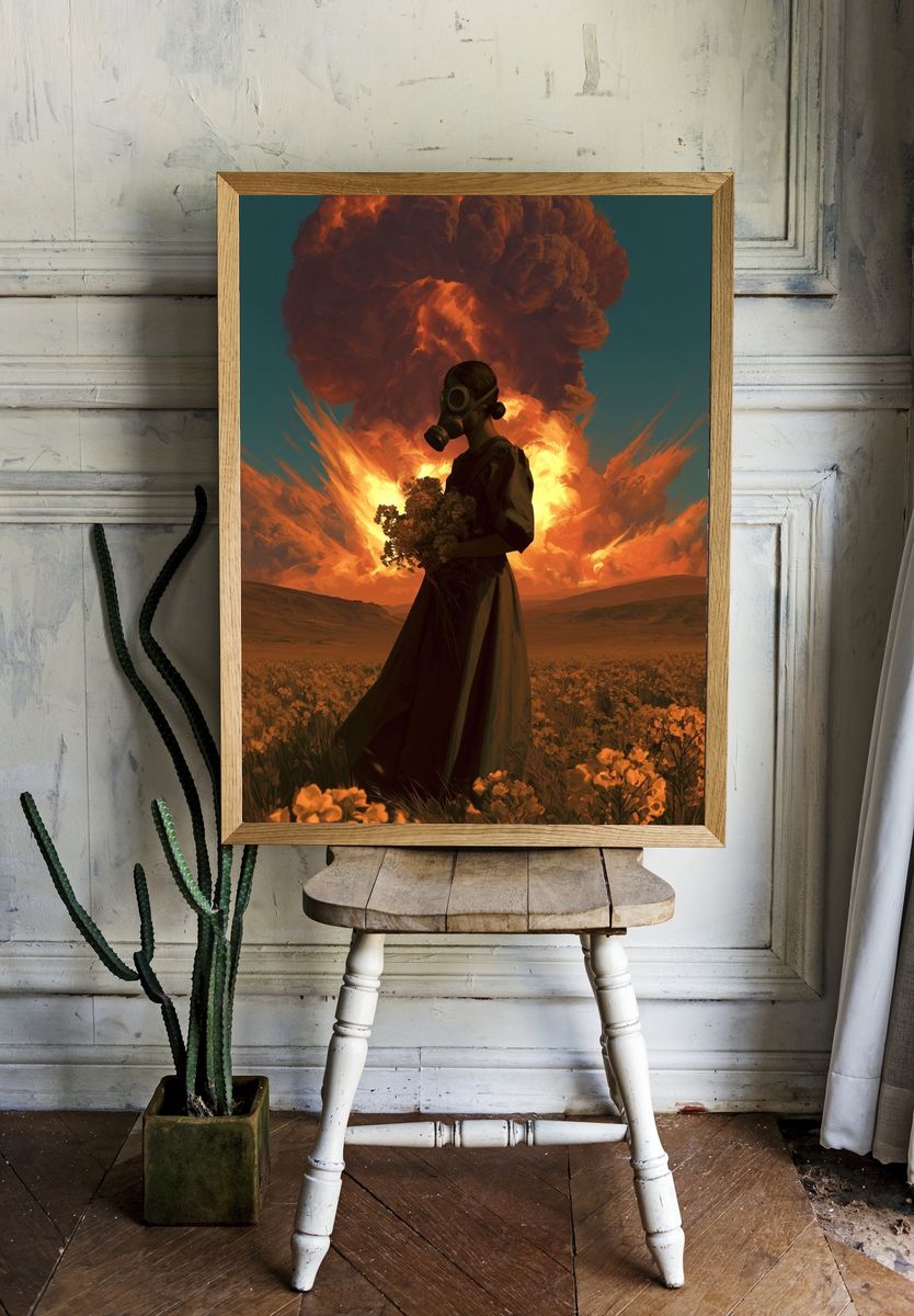 Gas Mask Figure Surrealism Poster. room preview