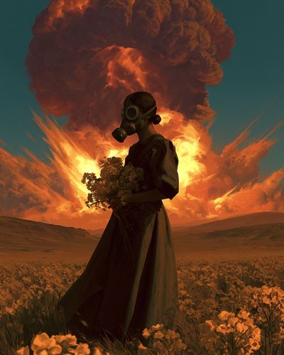 Gas Mask Figure Surrealism Poster. poster