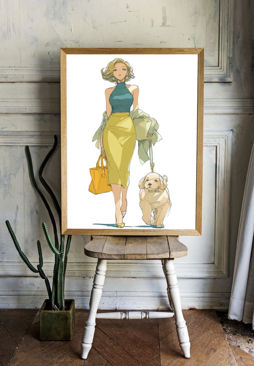 Fashion Woman and Dog Illustration Poster. room preview