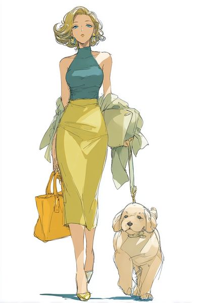 Fashion Woman and Dog Illustration Poster. poster
