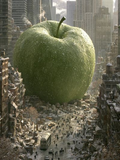 Giant Green Apple Cityscape Print.