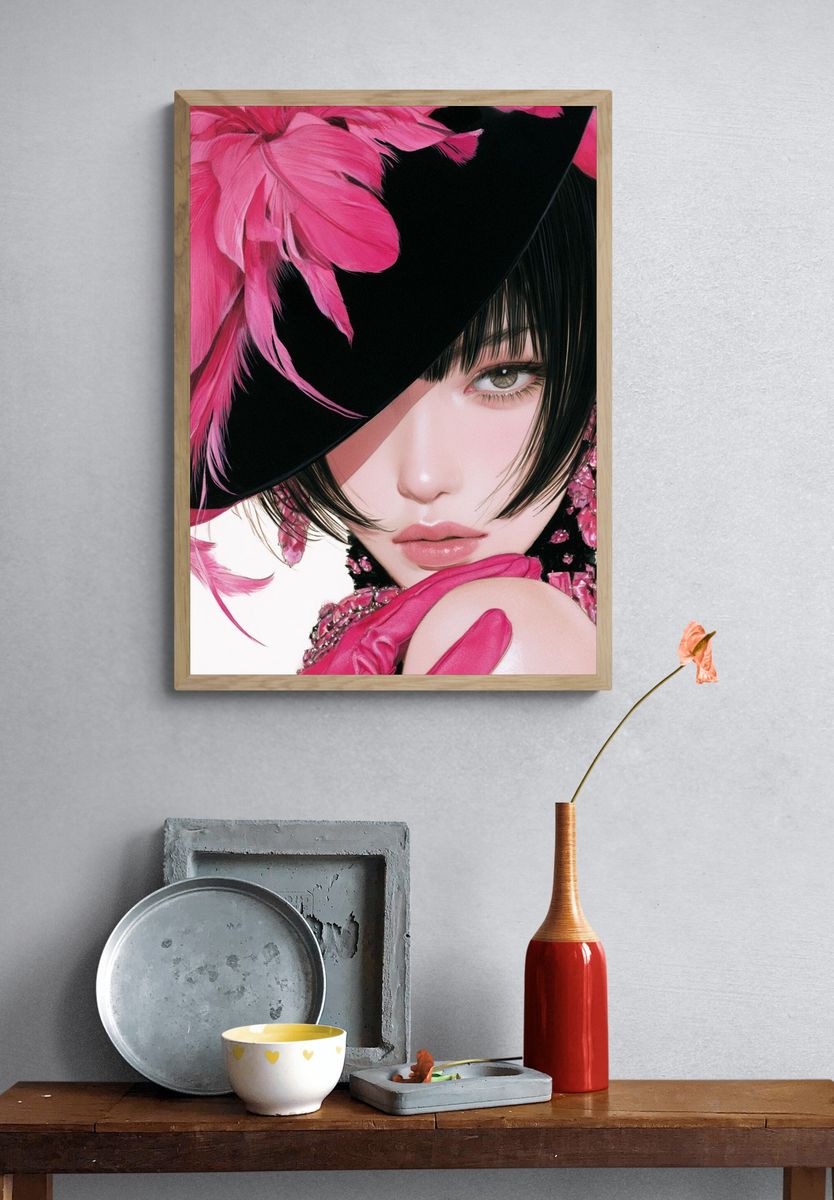 Pink Fashion Portrait Poster. — room view 3