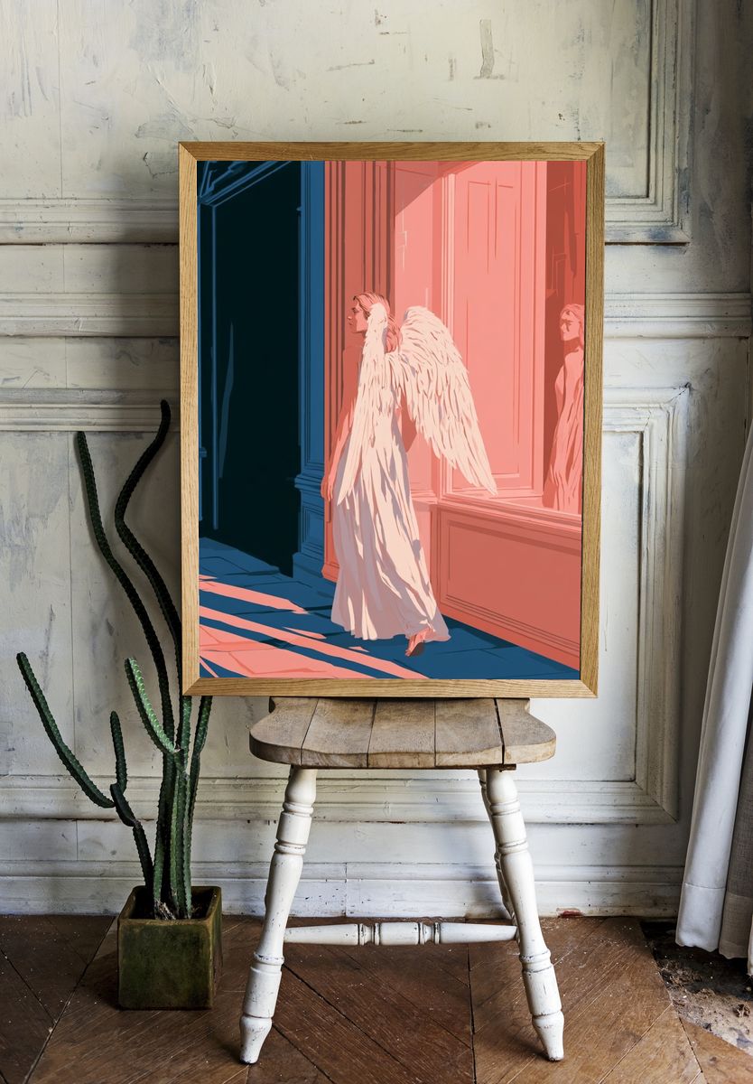 Winged Figure Surrealism Print. — room view 1