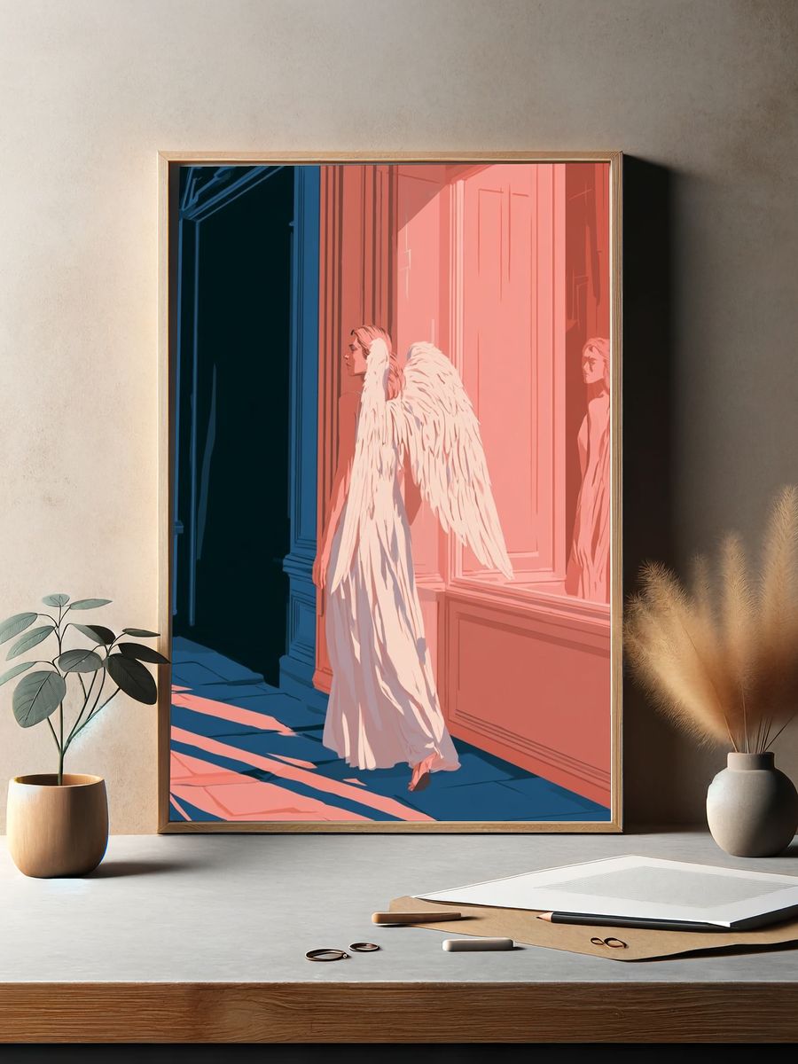 Winged Figure Surrealism Print. — room view 2
