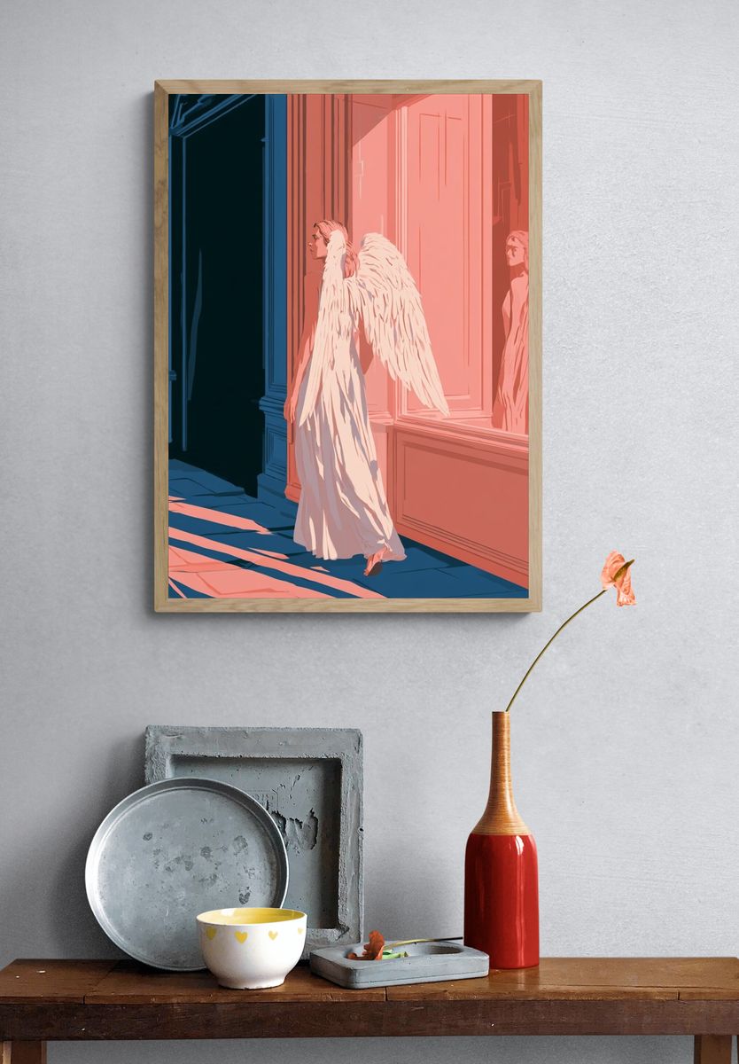 Winged Figure Surrealism Print. — room view 3
