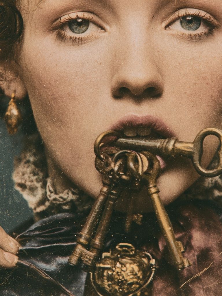 Victorian Portrait with Keys Print. poster detail
