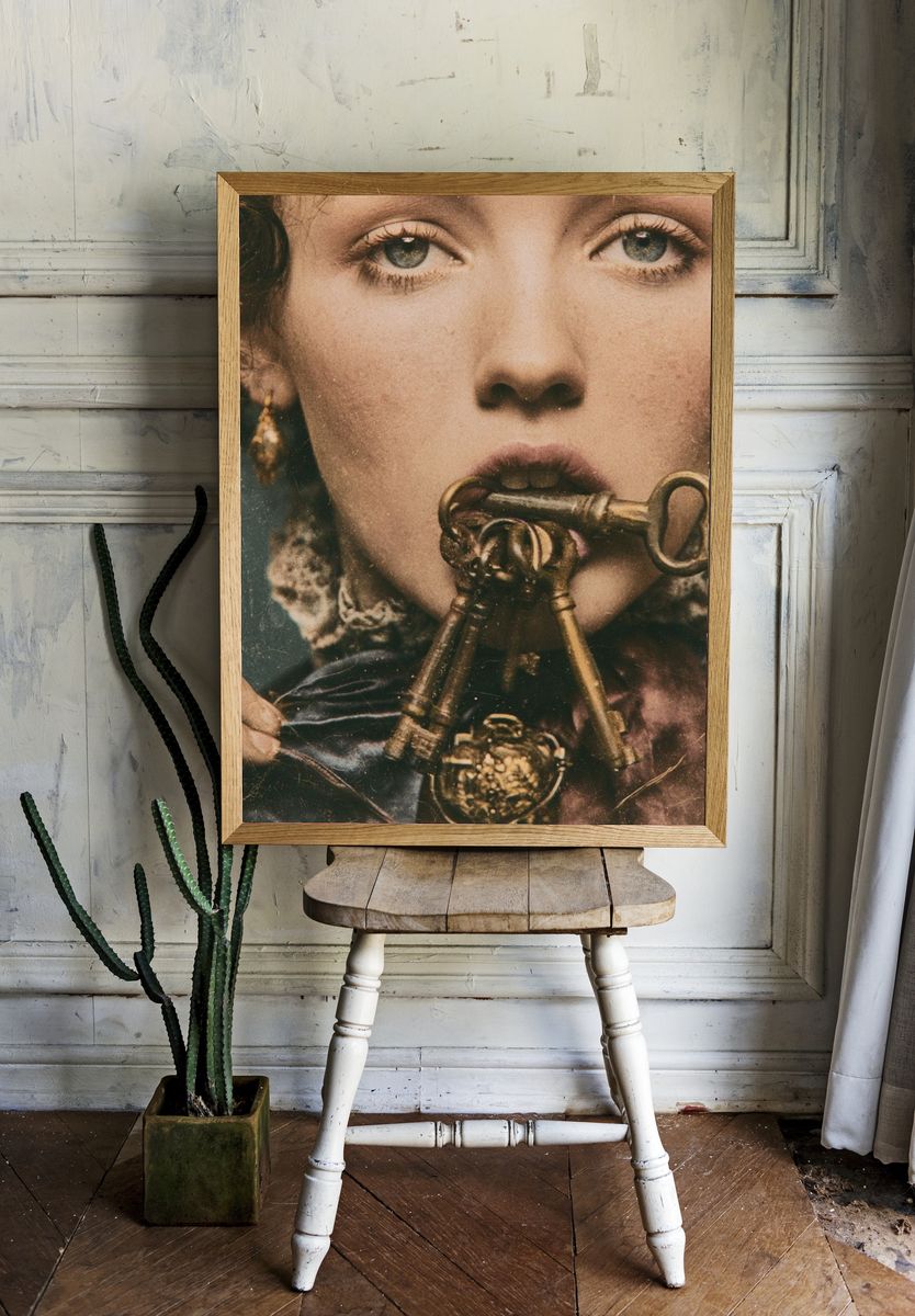 Victorian Portrait with Keys Print. room preview