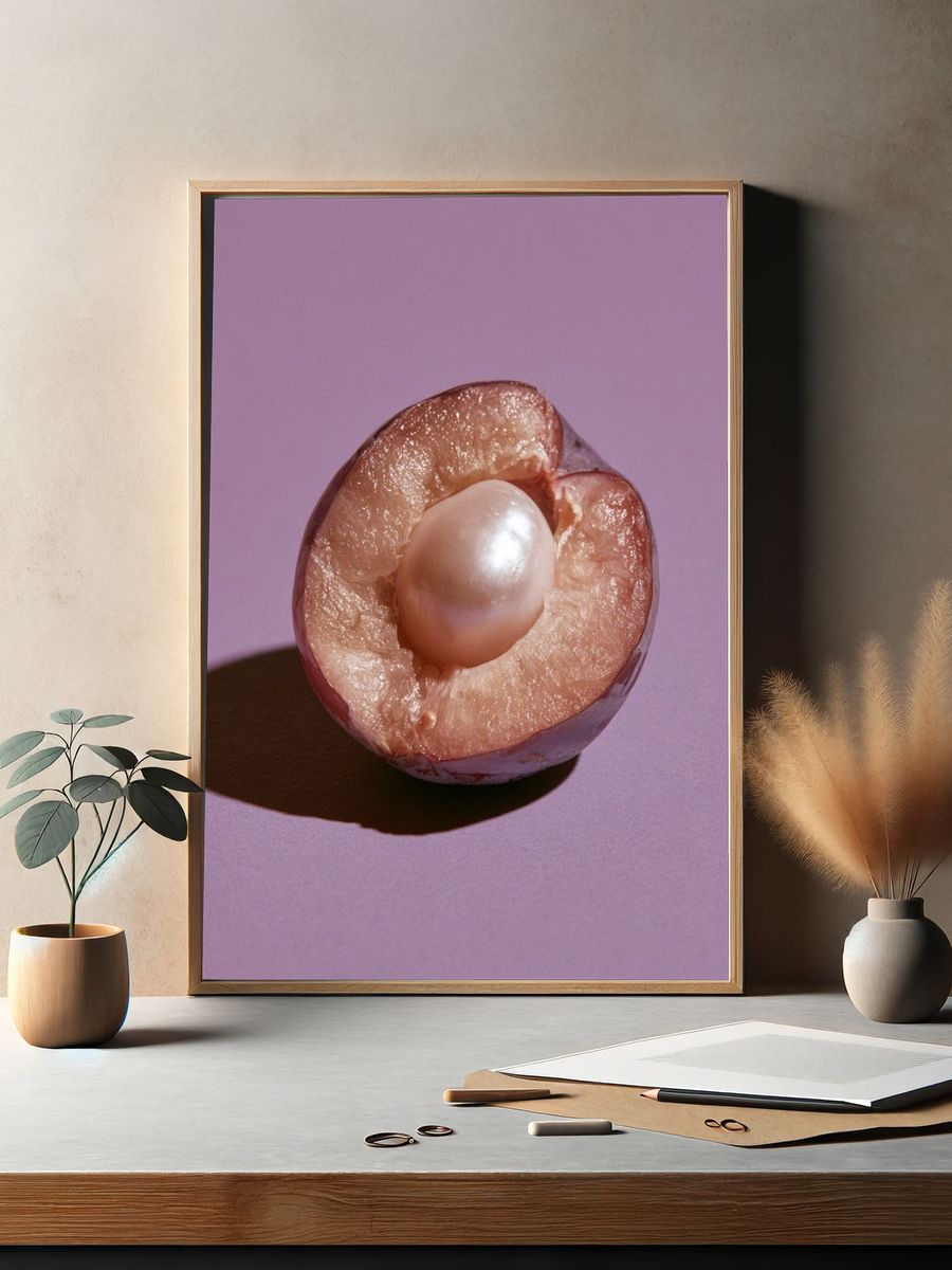Pearl Plum Still Life Poster. — room view 2