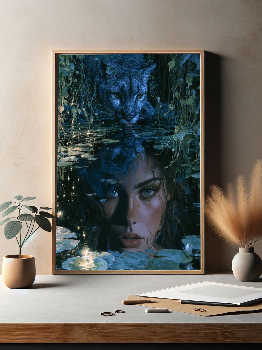 Jungle Panther Portrait Print. — room view 2