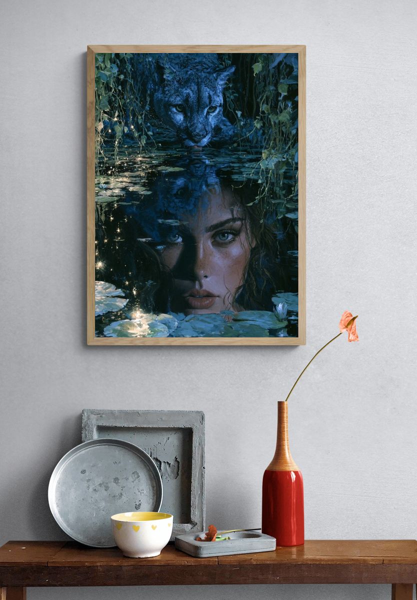 Jungle Panther Portrait Print. — room view 3