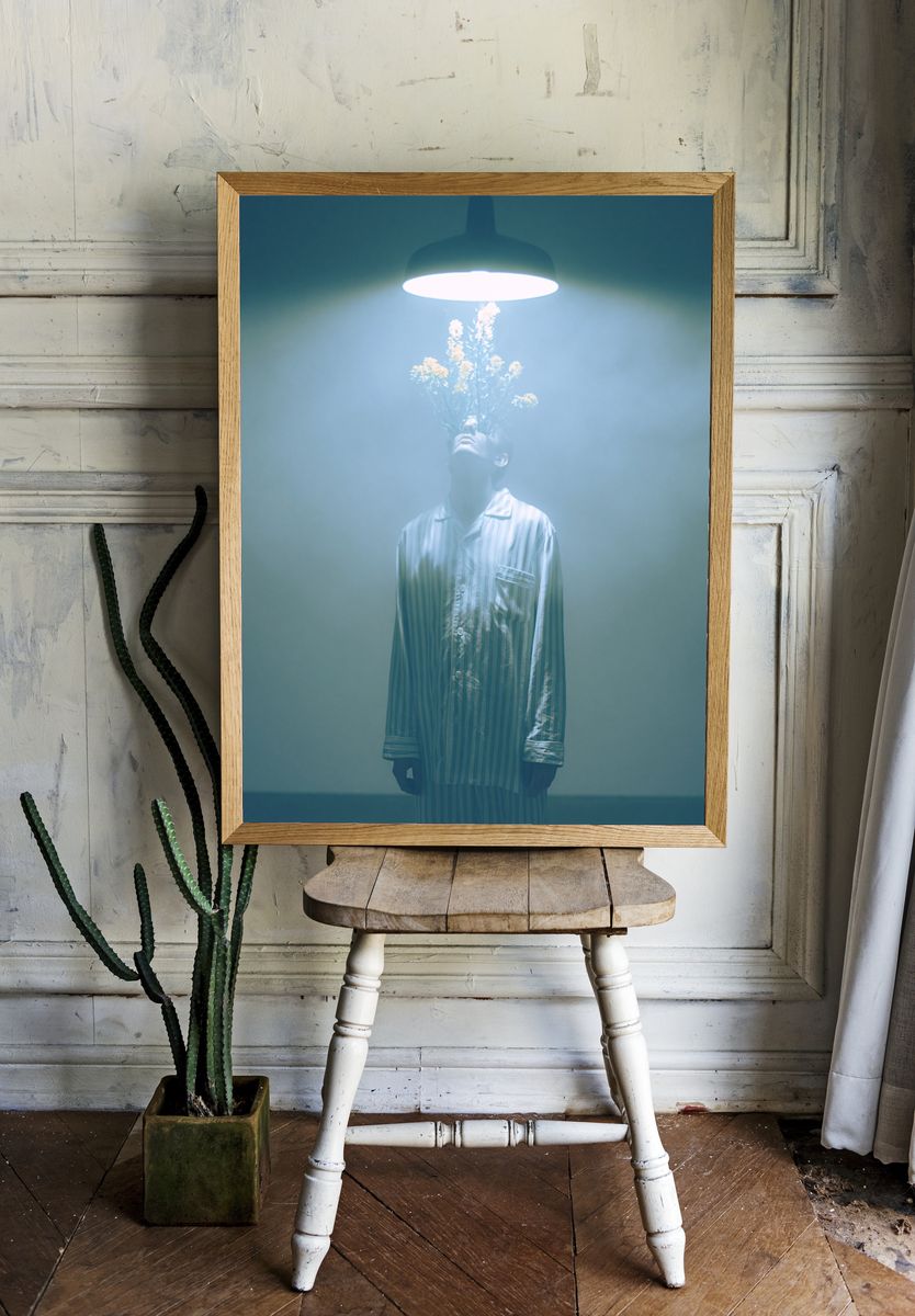 Surreal Floral Portrait Print. room preview