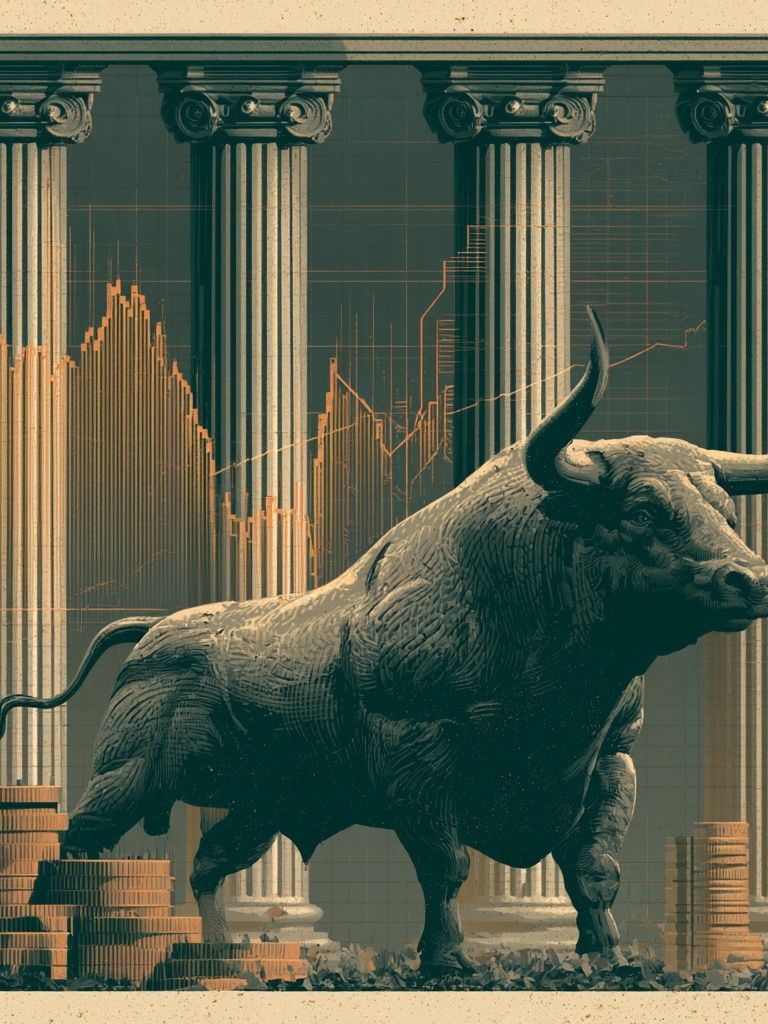Bull Market Columns Poster. poster — fine-art art