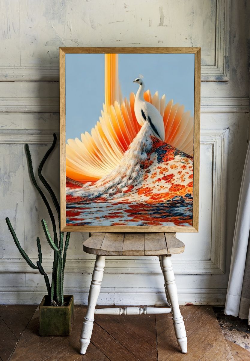 Peacock Surrealism Print. room preview