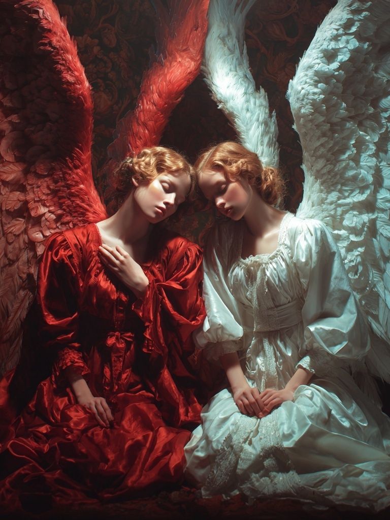 Twin Angels Surrealism Print. poster detail