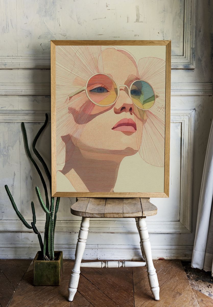 Stylish Woman in Sunglasses — Illustration Print. — room view 1