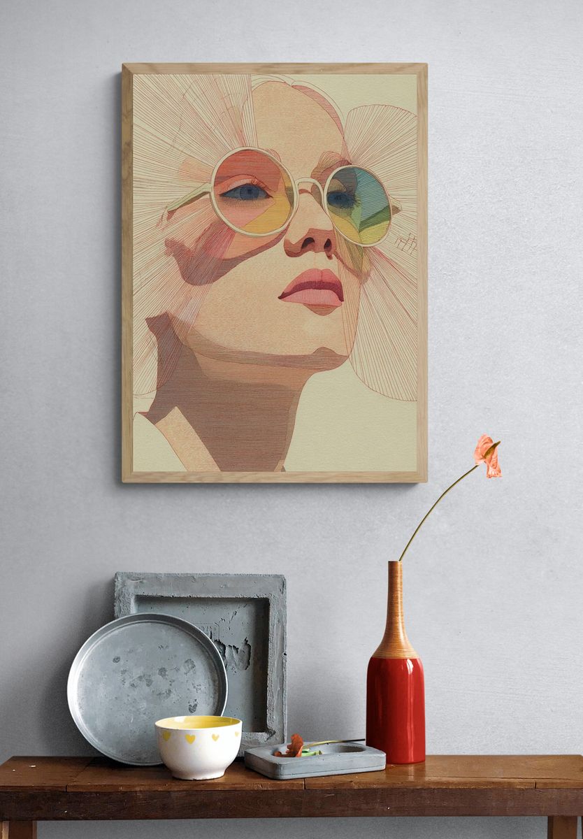 Stylish Woman in Sunglasses — Illustration Print. — room view 3