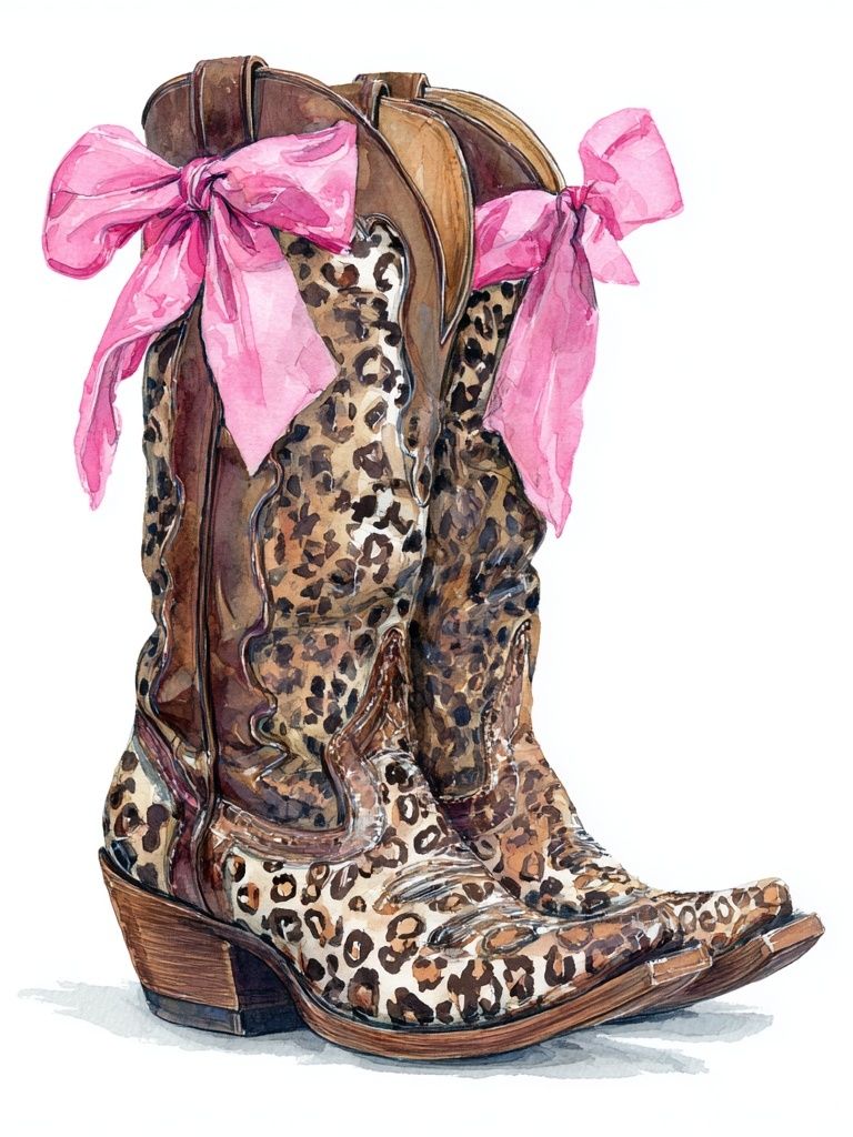 Leopard Print Cowboy Boots — Illustration Print. poster — illustration art
