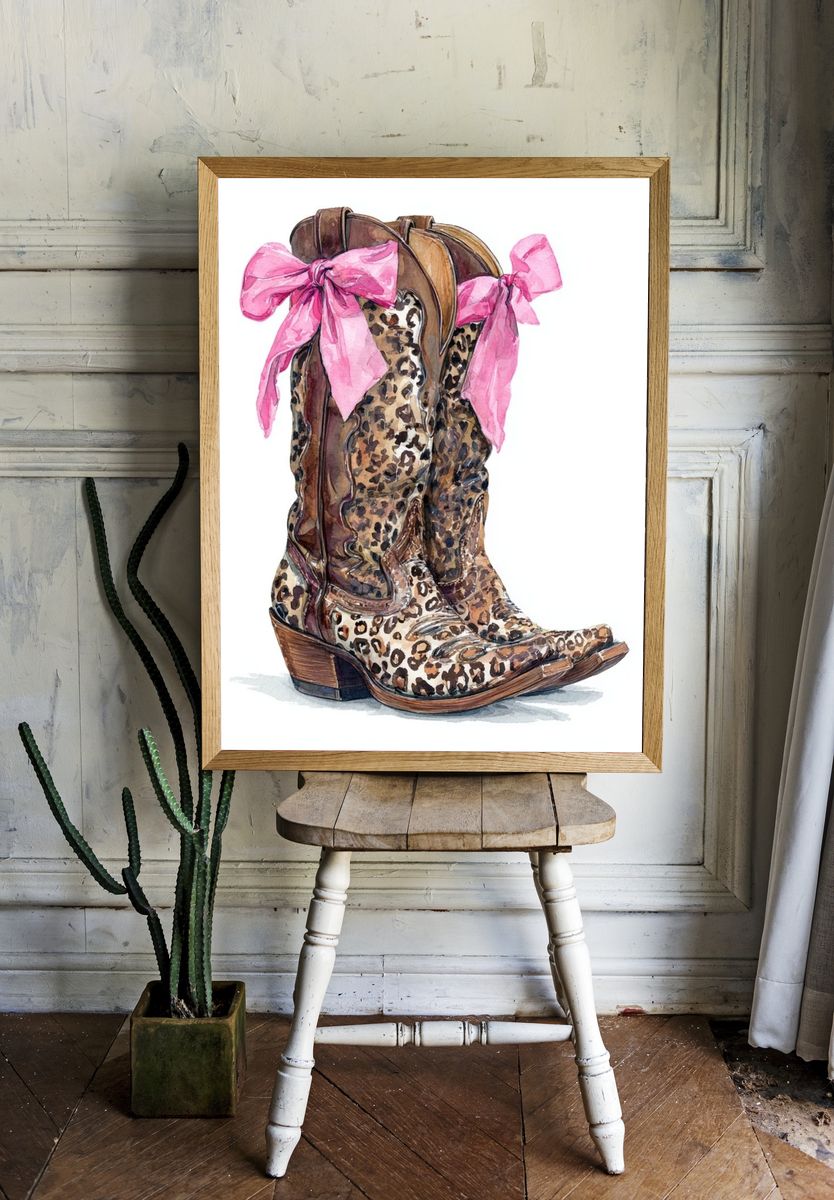 Leopard Print Cowboy Boots — Illustration Print. room preview