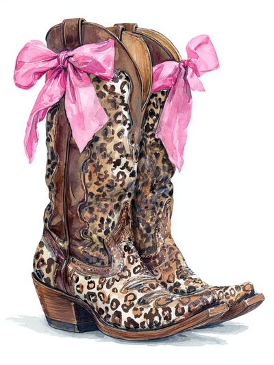 Leopard Print Cowboy Boots — Illustration Print. poster