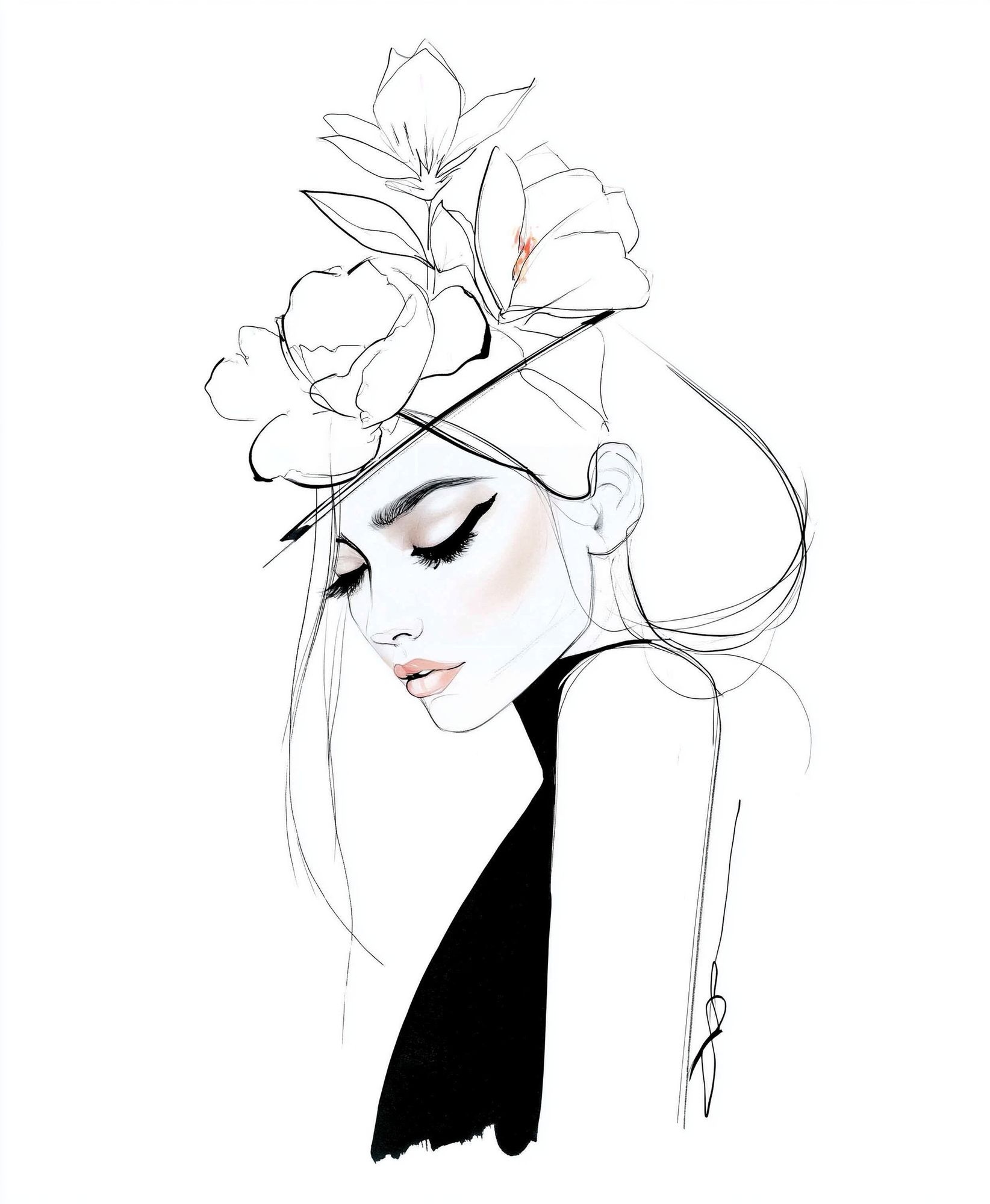 Elegant Floral Portrait Print. poster — fashion art