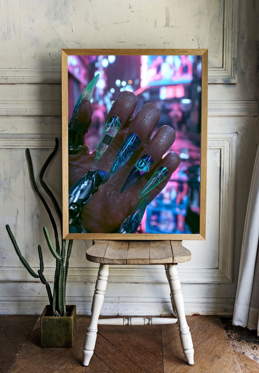 Cyberpunk Neon Hand Poster. — room view 1