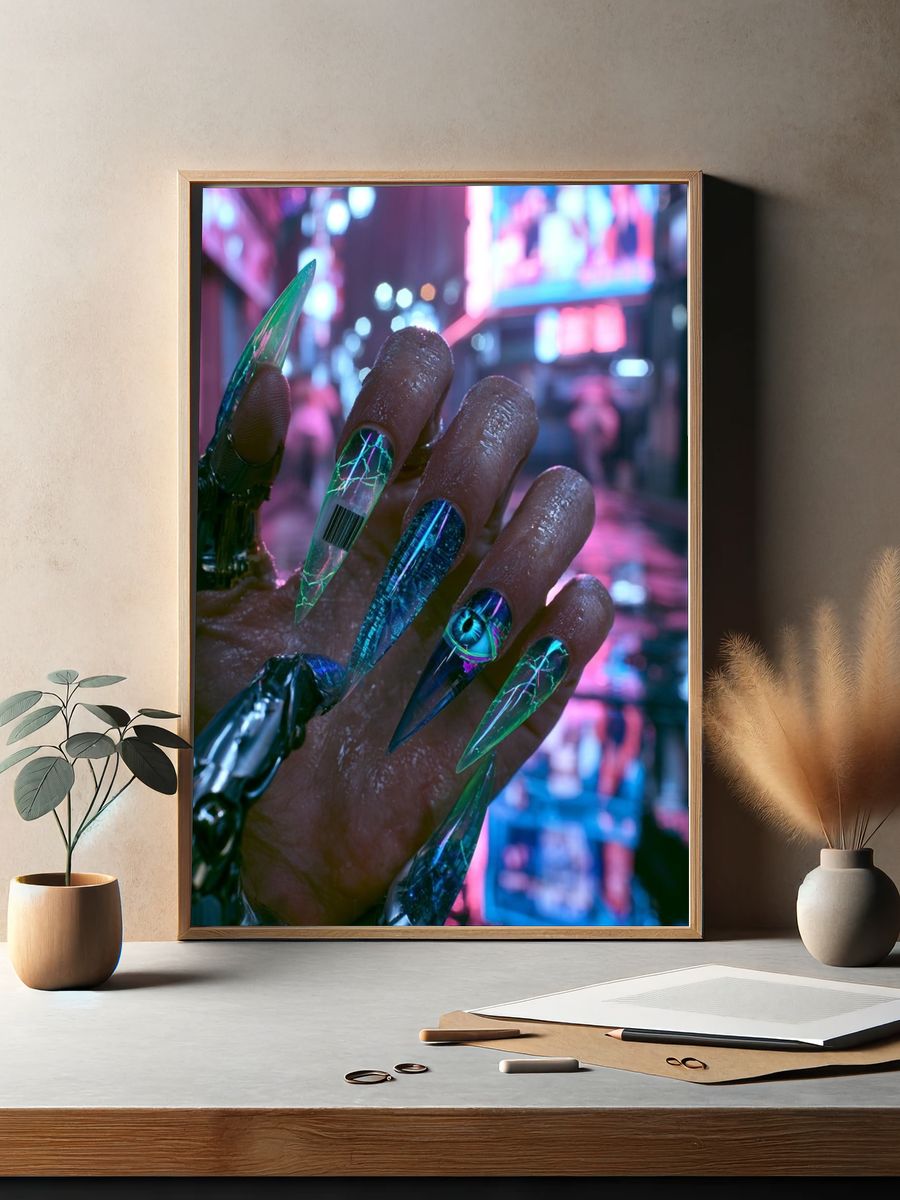 Cyberpunk Neon Hand Poster. — room view 2