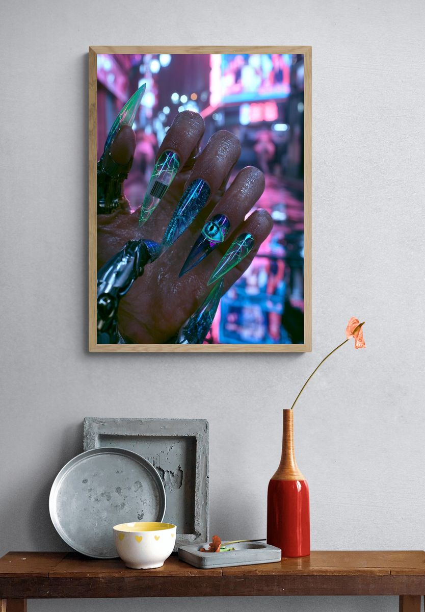 Cyberpunk Neon Hand Poster. — room view 3