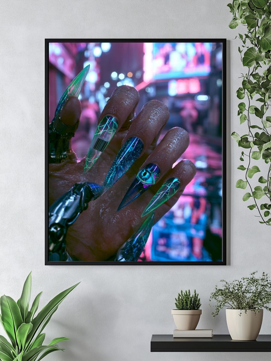 Cyberpunk Neon Hand Poster. — room view 4