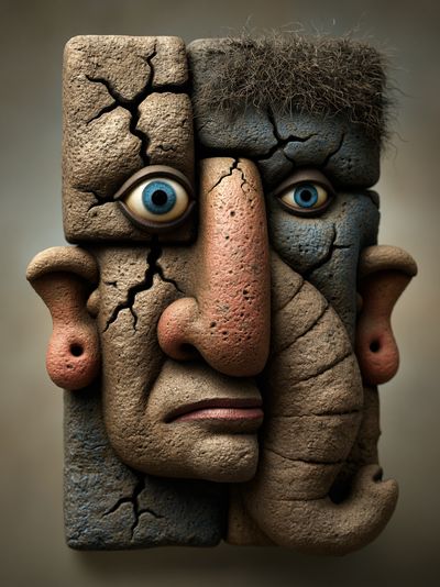 Cracked Stone Face Surrealism Print. poster print