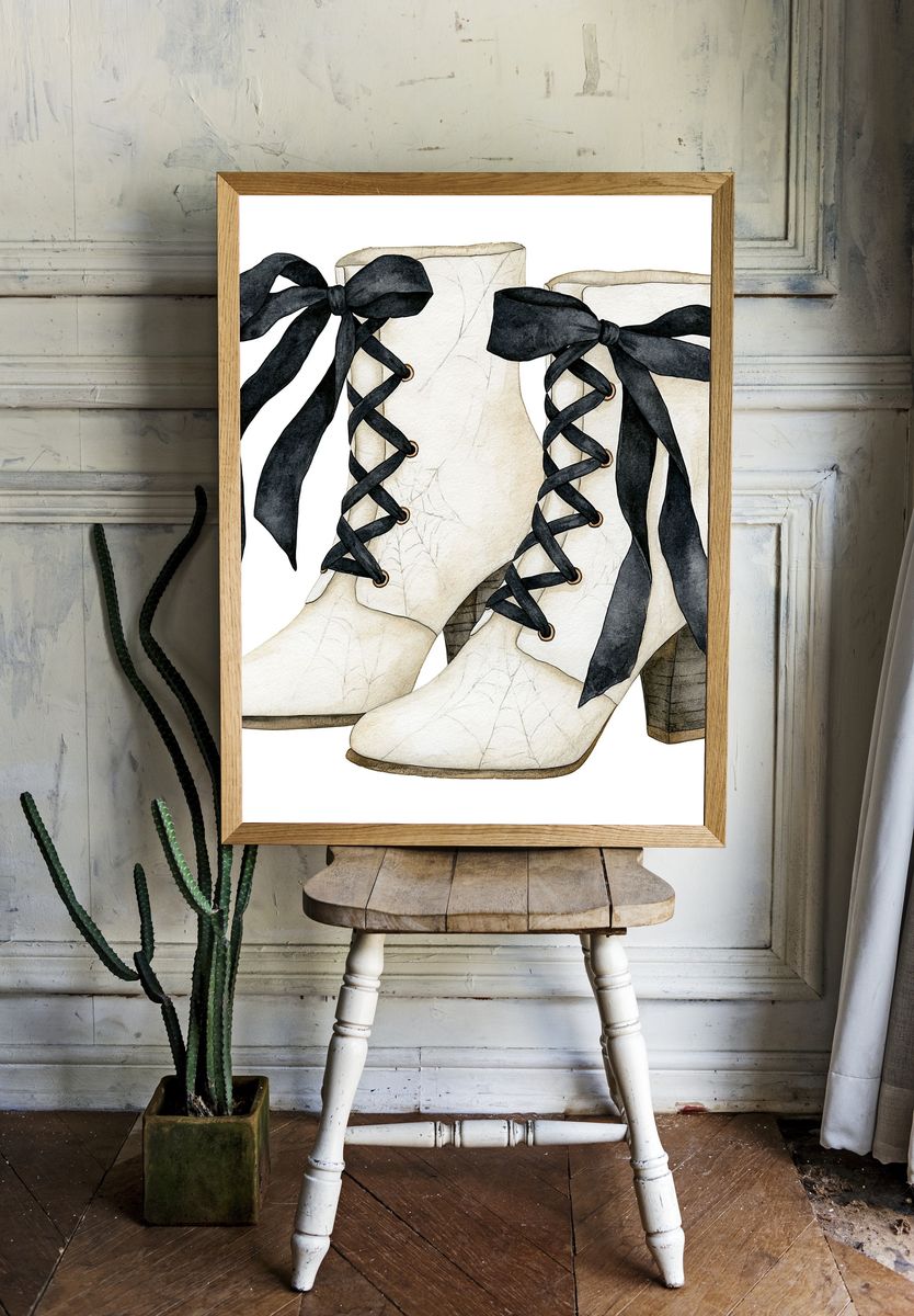 Lace-Up Ankle Boots Illustration Print. — room view 1