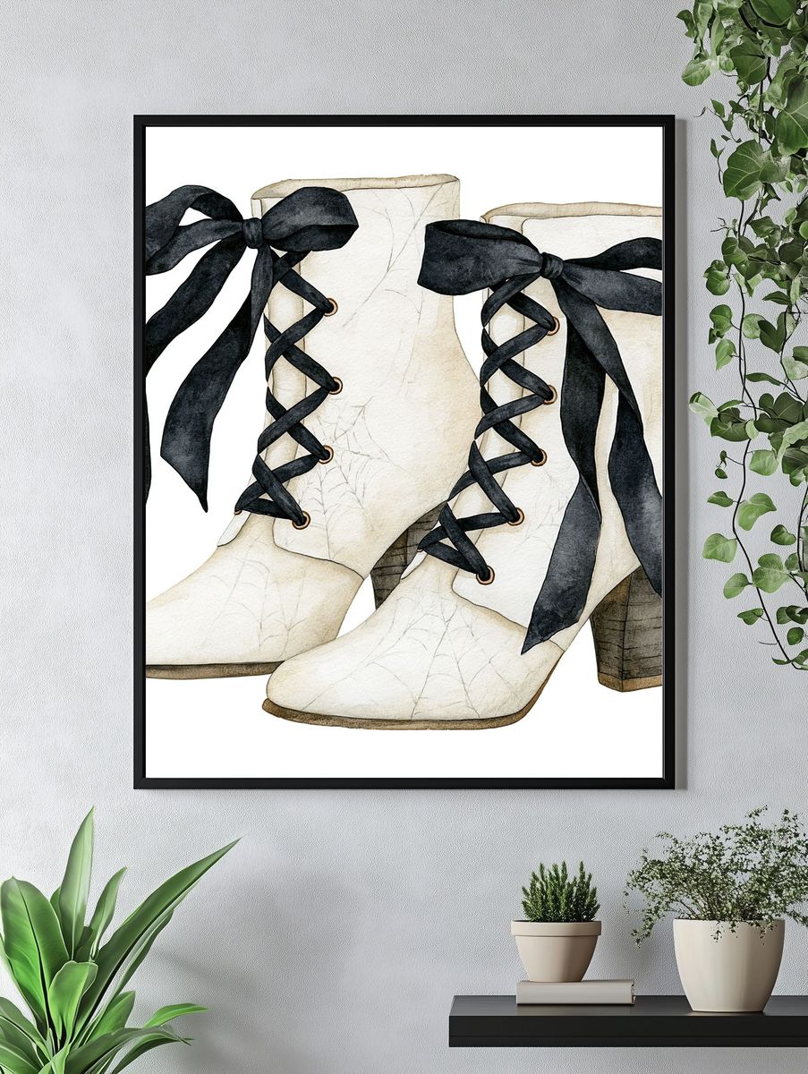 Lace-Up Ankle Boots Illustration Print. — room view 4