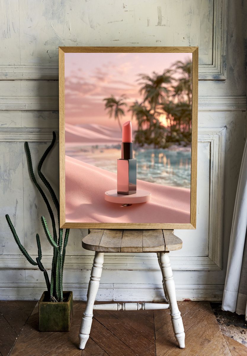 Pink Lipstick Sunset Poster. — room view 1