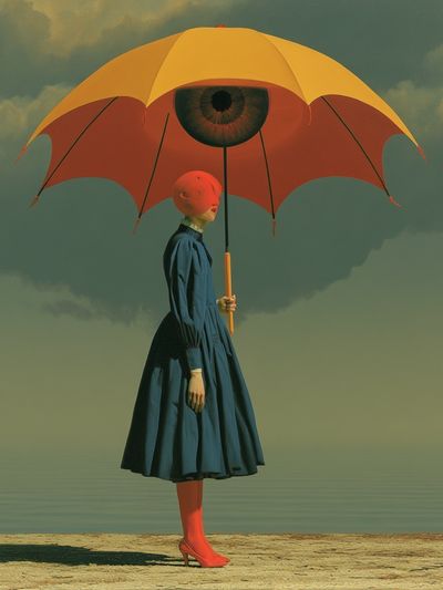 Surreal Umbrella Figure Print. poster print