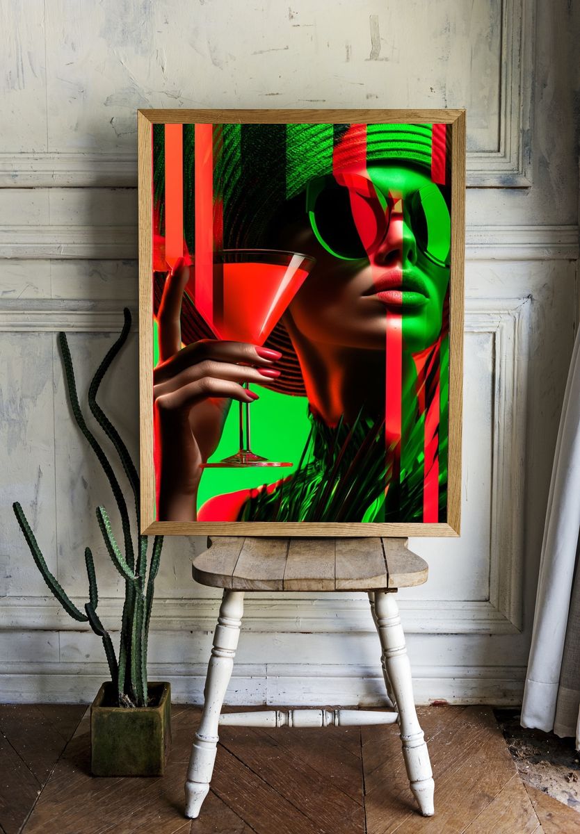 Neon Cocktail Portrait Poster. — room view 1
