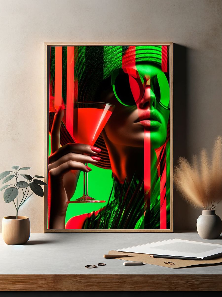 Neon Cocktail Portrait Poster. — room view 2