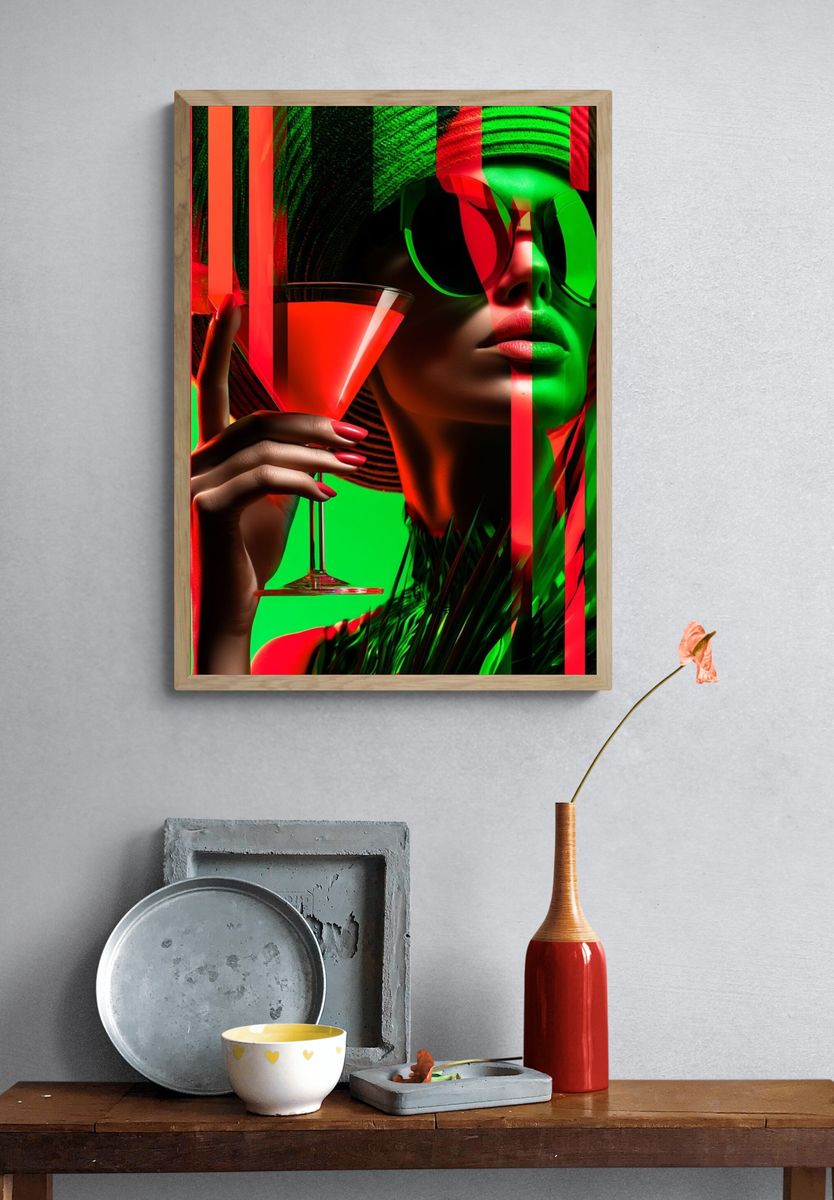 Neon Cocktail Portrait Poster. — room view 3