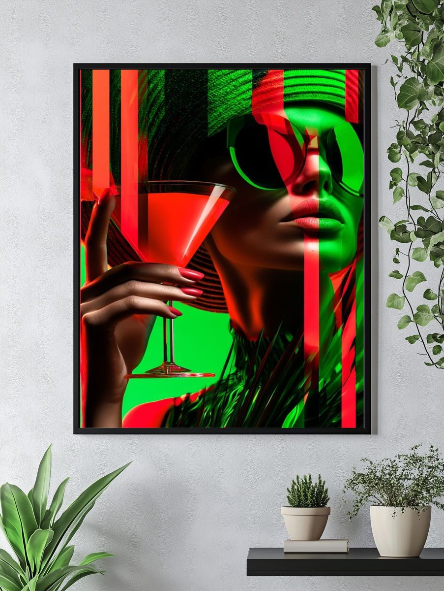 Neon Cocktail Portrait Poster. — room view 4