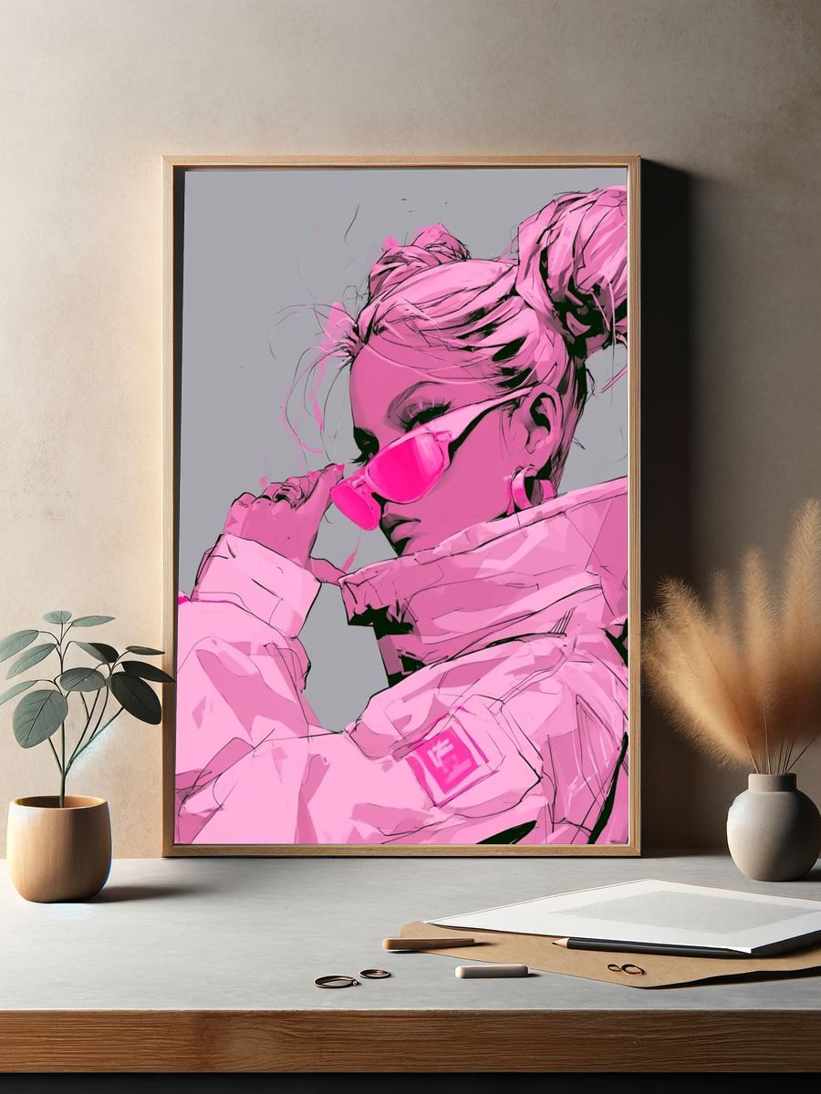 Pink Fashion Portrait Poster. — room view 2