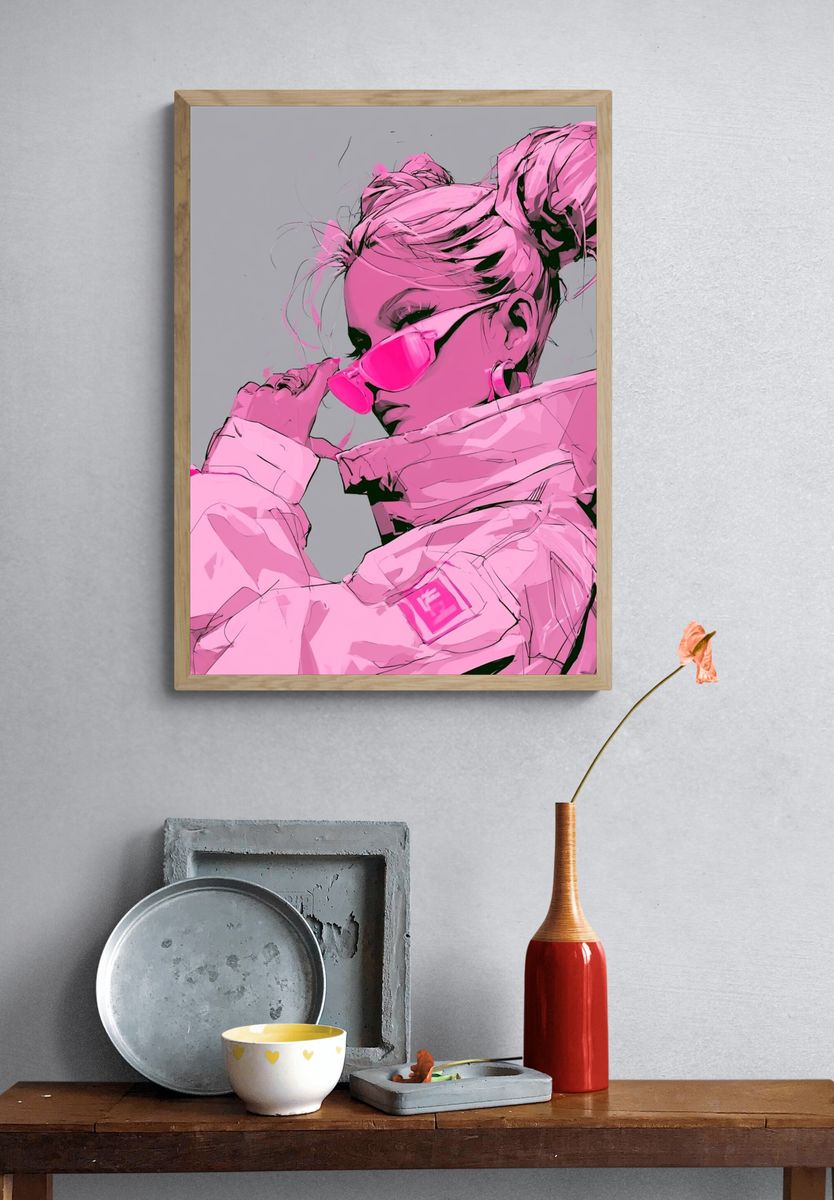 Pink Fashion Portrait Poster. — room view 3