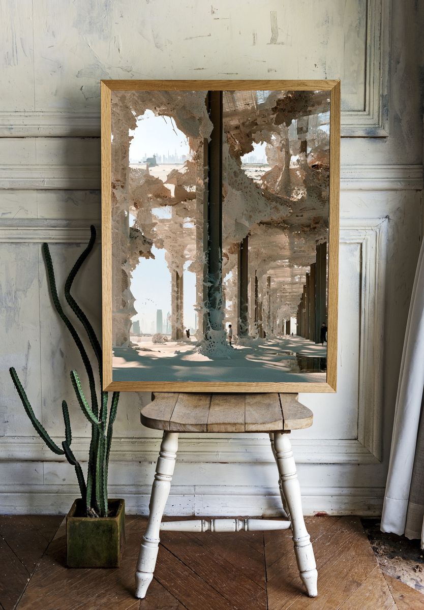 Surreal Desert Colonnade Print. — room view 1