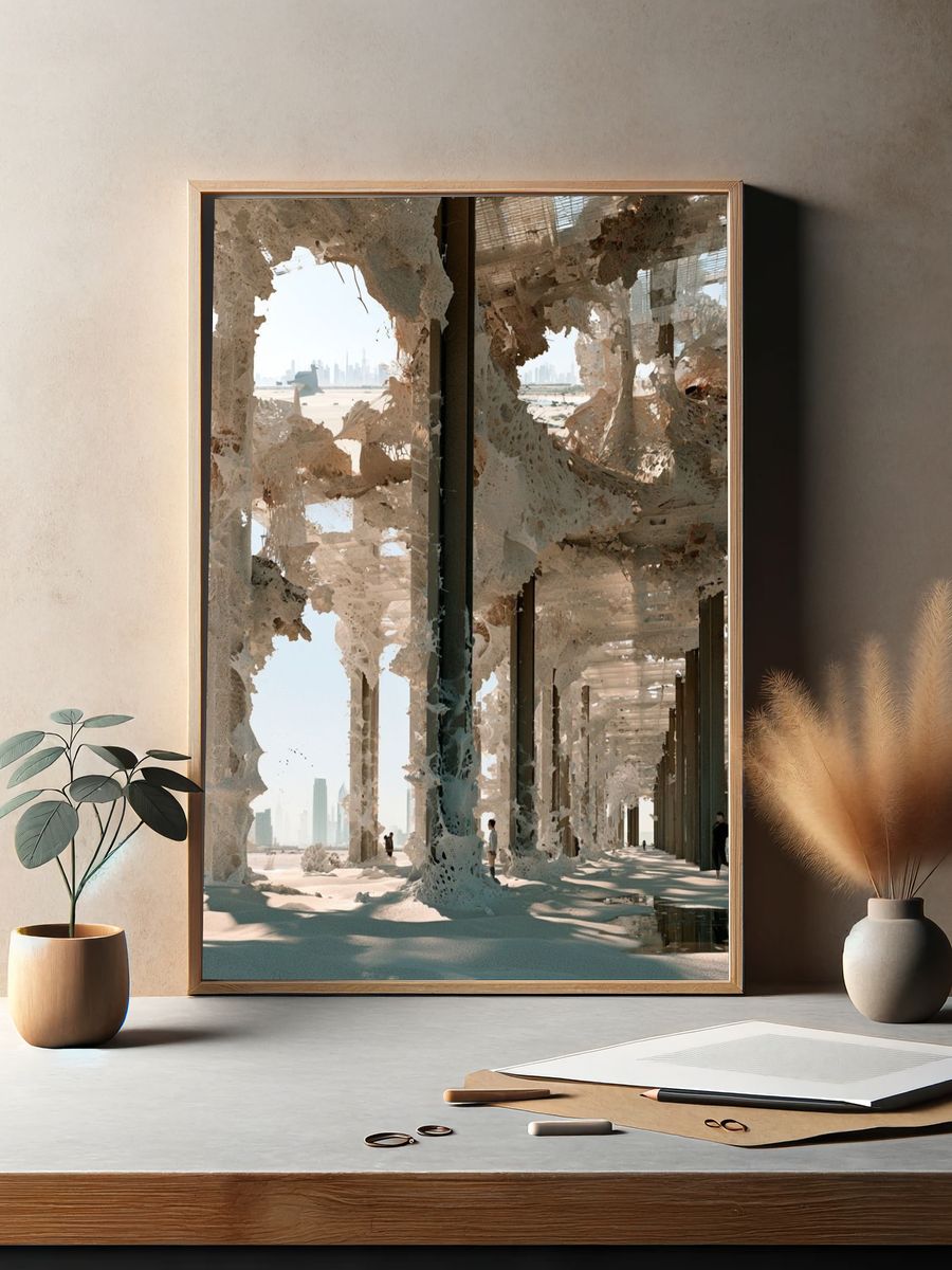 Surreal Desert Colonnade Print. — room view 2