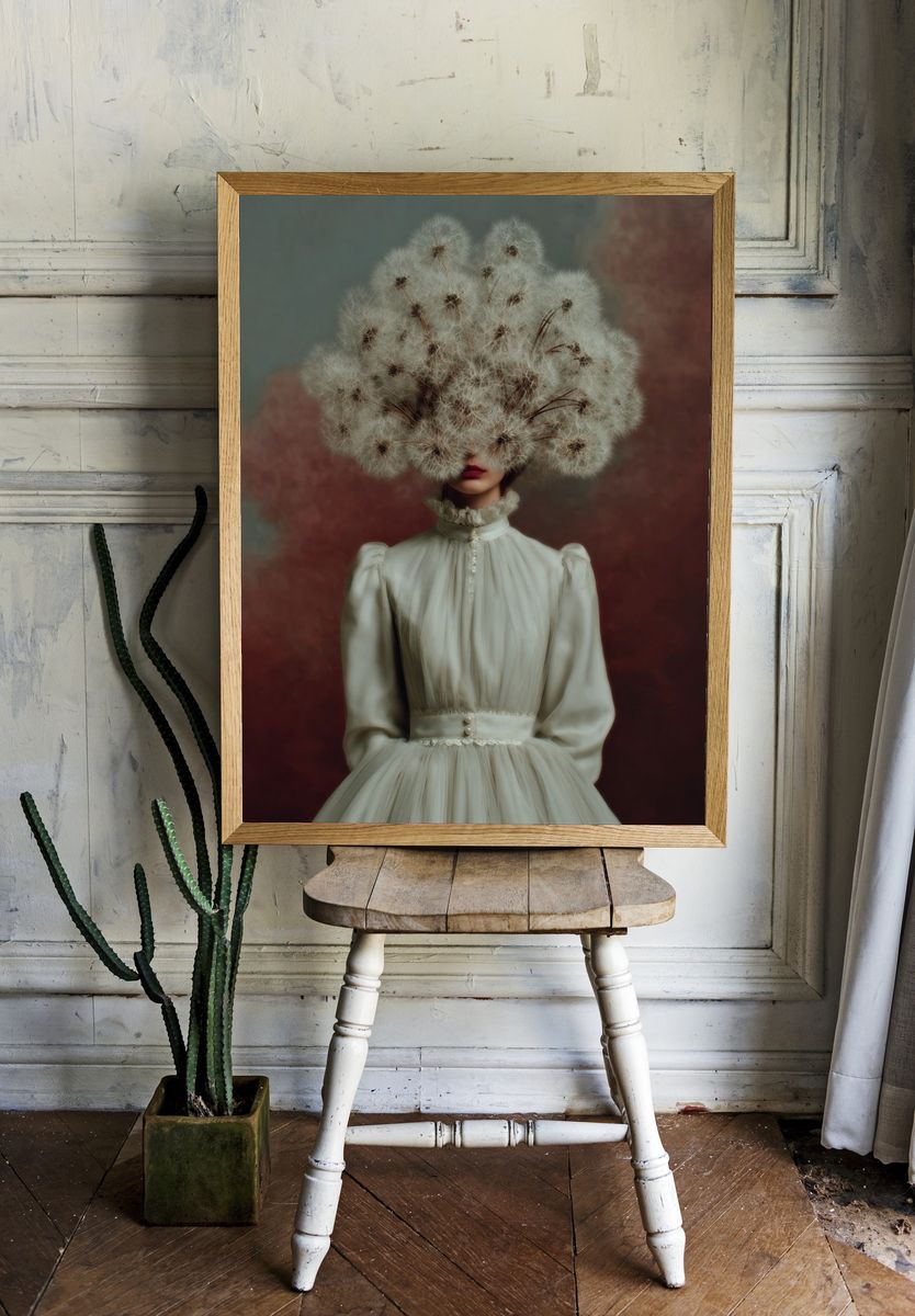 Dandelion Veil Portrait Print. room preview