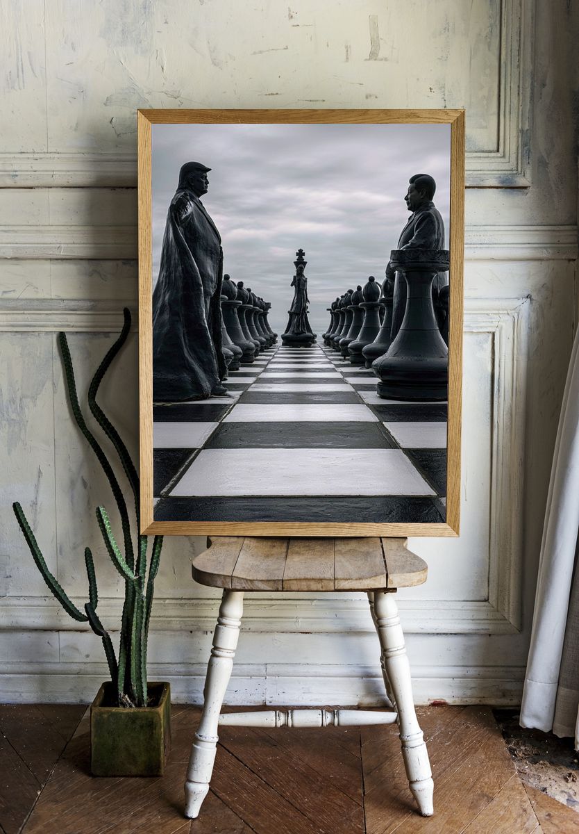 Surreal Giant Chessboard Print. room preview