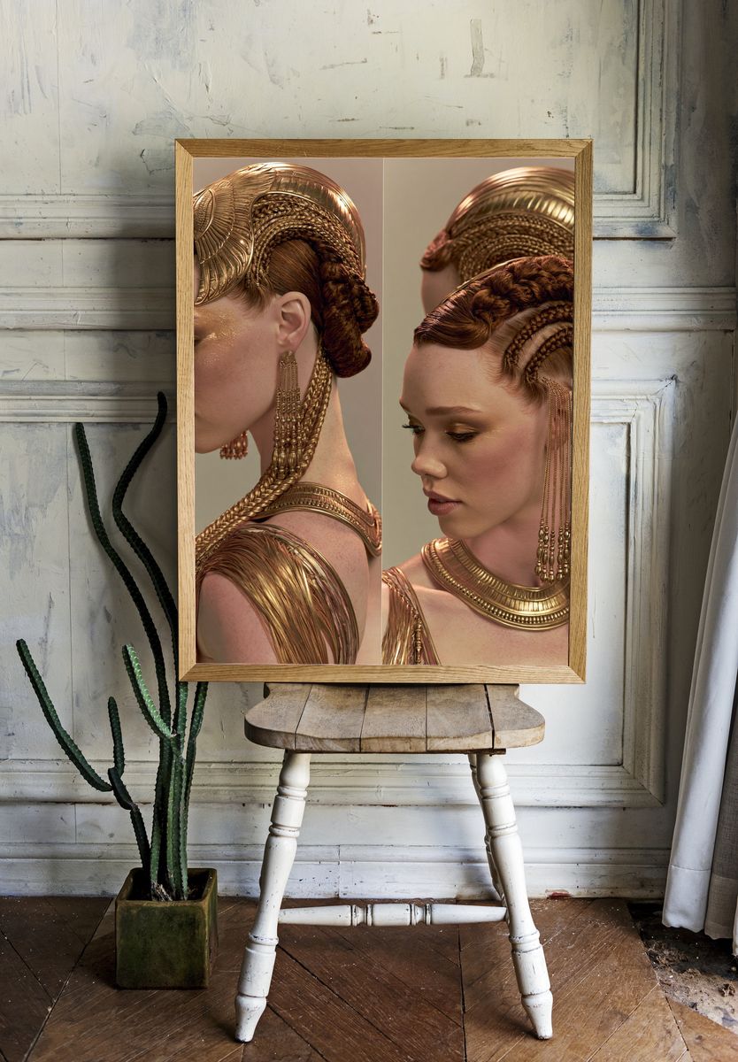 Golden Braided Portrait Print. — room view 1