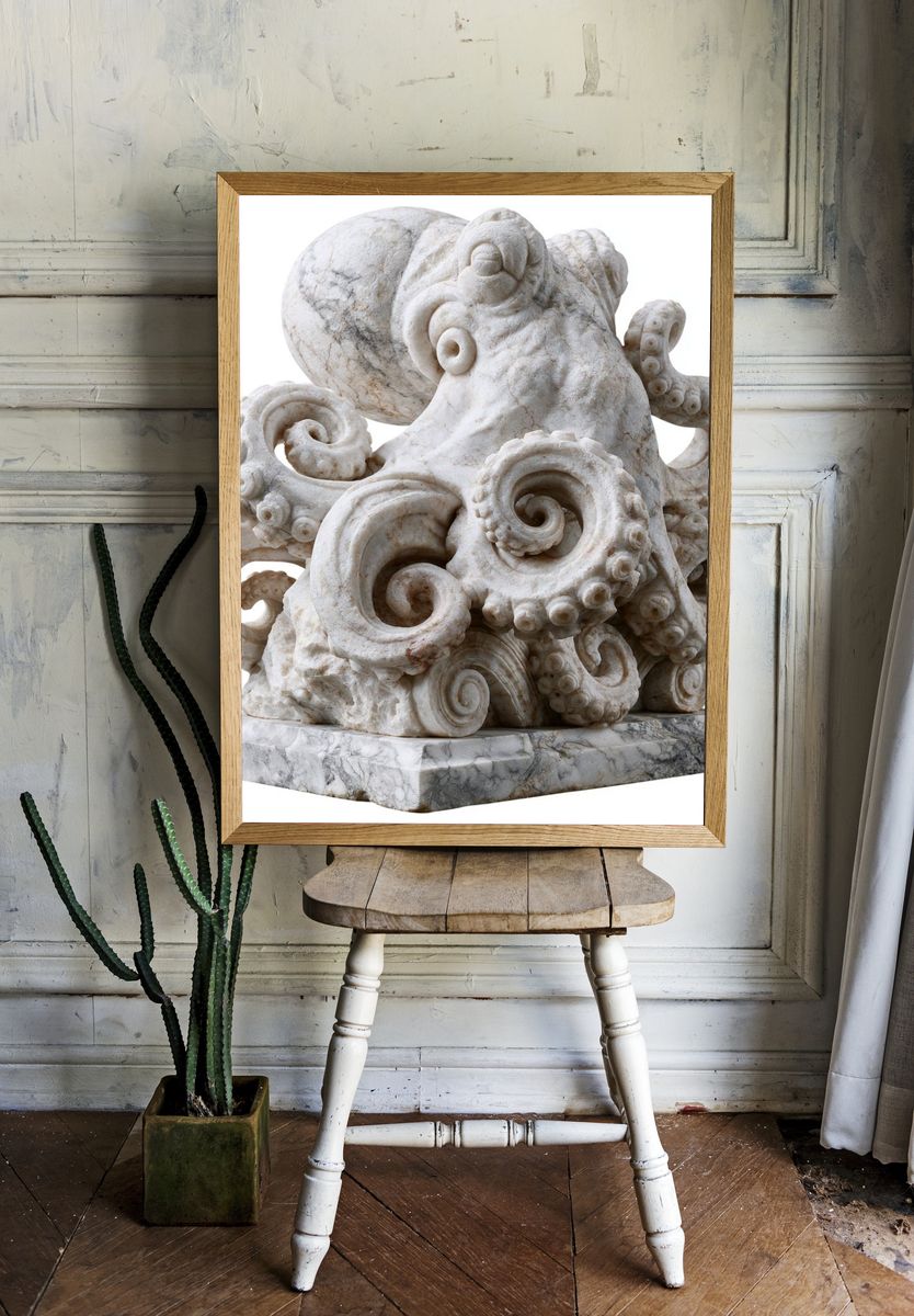 Marble Octopus Sculpture Print. room preview