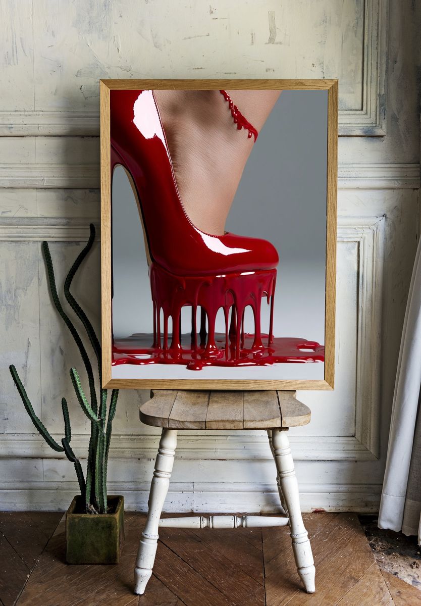 Red Stiletto Drip Fashion Poster. — room view 1