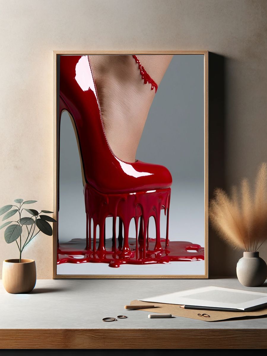 Red Stiletto Drip Fashion Poster. — room view 2
