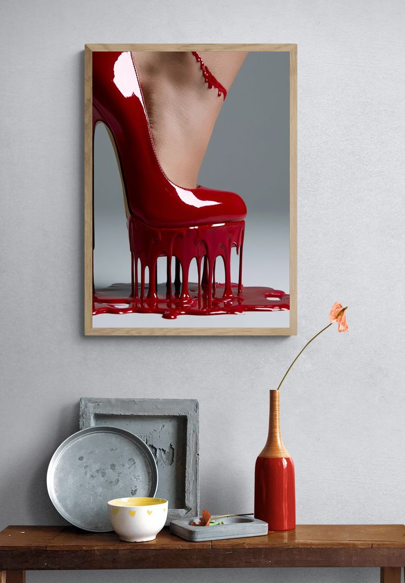 Red Stiletto Drip Fashion Poster. — room view 3